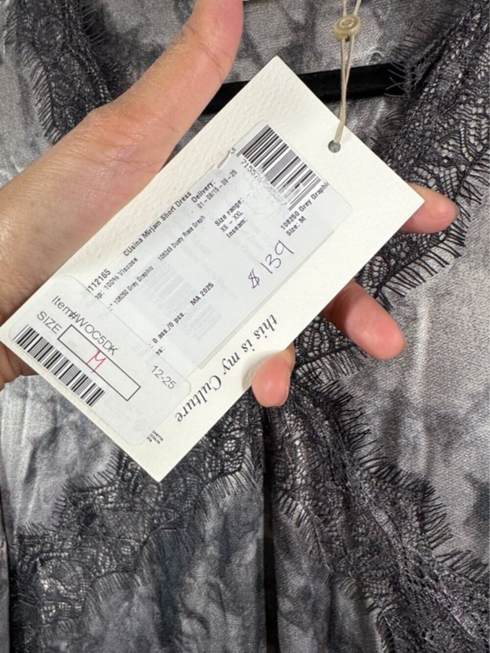 Culture Tie Dye Lace Dress Grey Black Medium Boho Chic Flowy Romantic Elegant - Picture 8 of 13